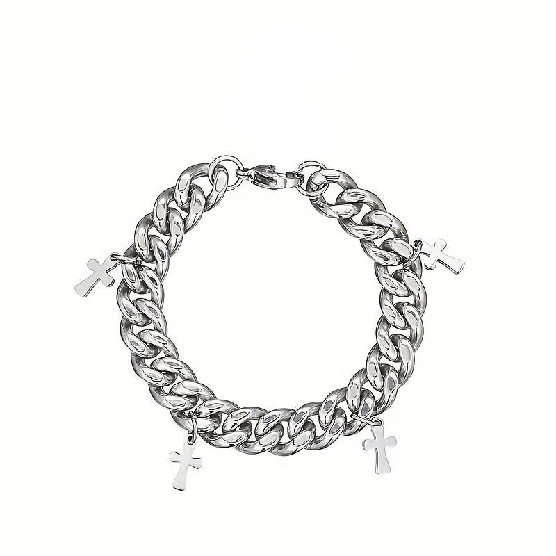 Men's titanium steel bracelet with cross design and geometric cold wind style details