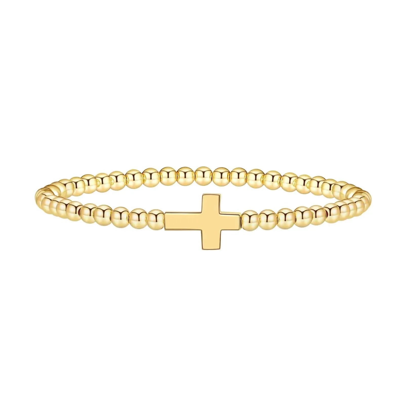 Adjustable geometric beaded bracelet for women in stainless steel with round beads