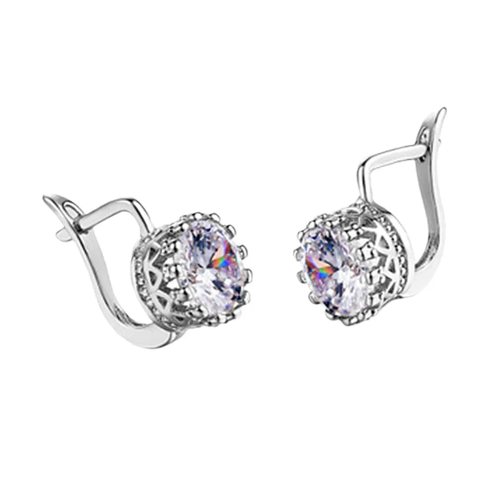 Korean retro crown-shaped clip-on earrings in rose gold and white gold colour options.