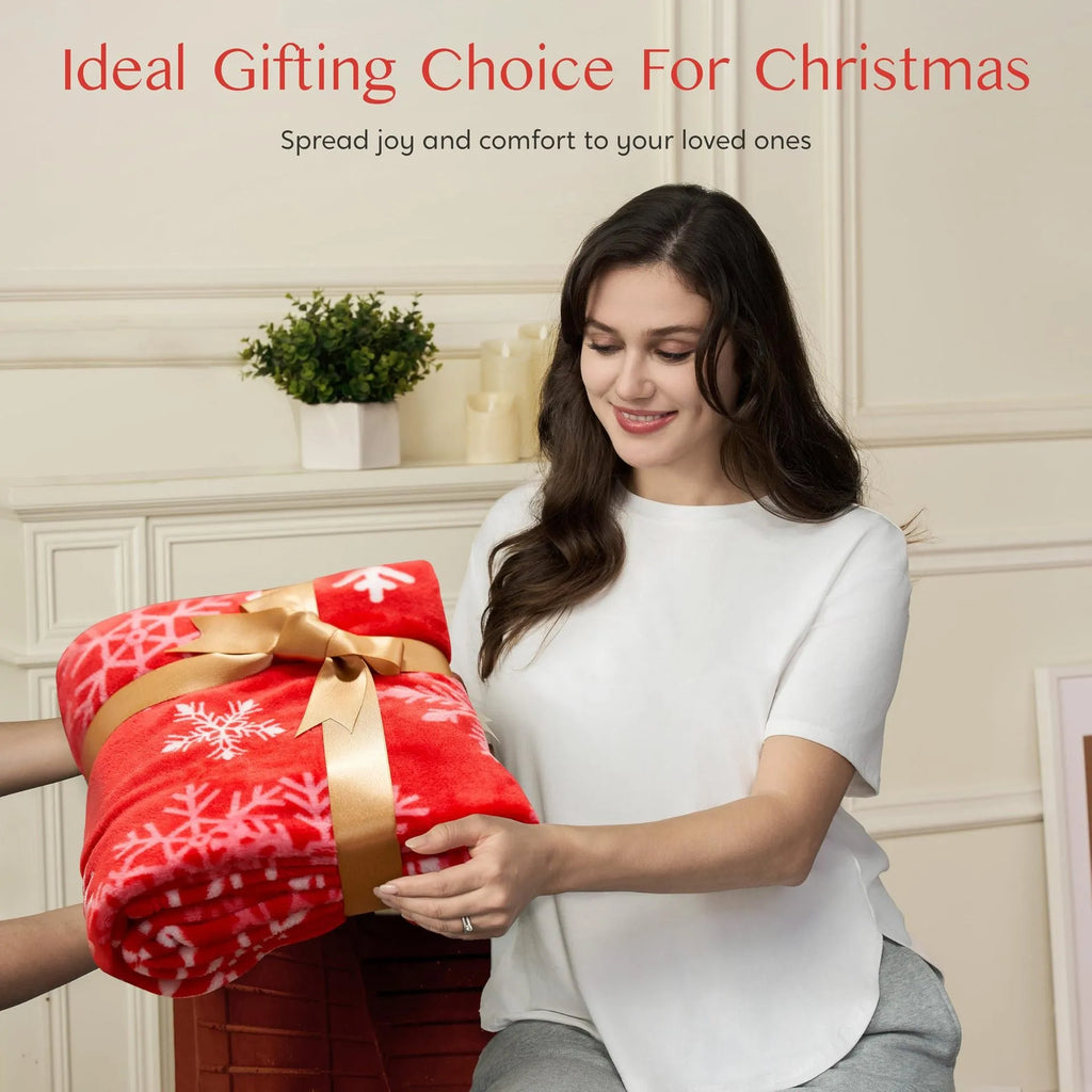 American style soft plush flannel Christmas blanket in a choice of five colours, showing its texture.