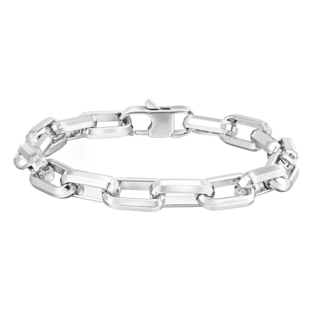 Men's square chain link titanium steel bracelet in electroplated finish options.