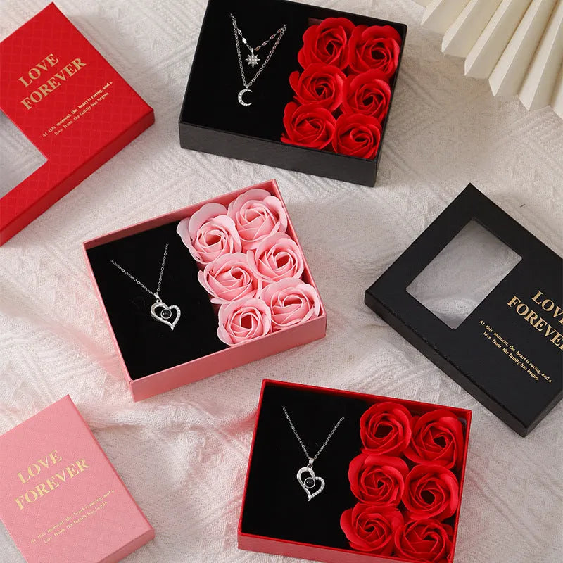 Korean-style soap flower gift box set with six handmade floral soaps in presentation box