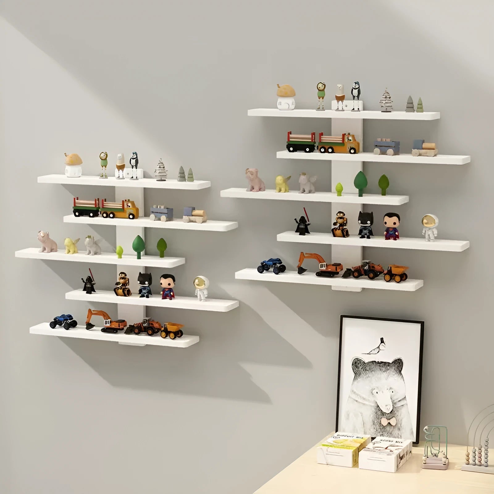 Five-tier wall-mounted PVC blind box toy display rack in white colour option