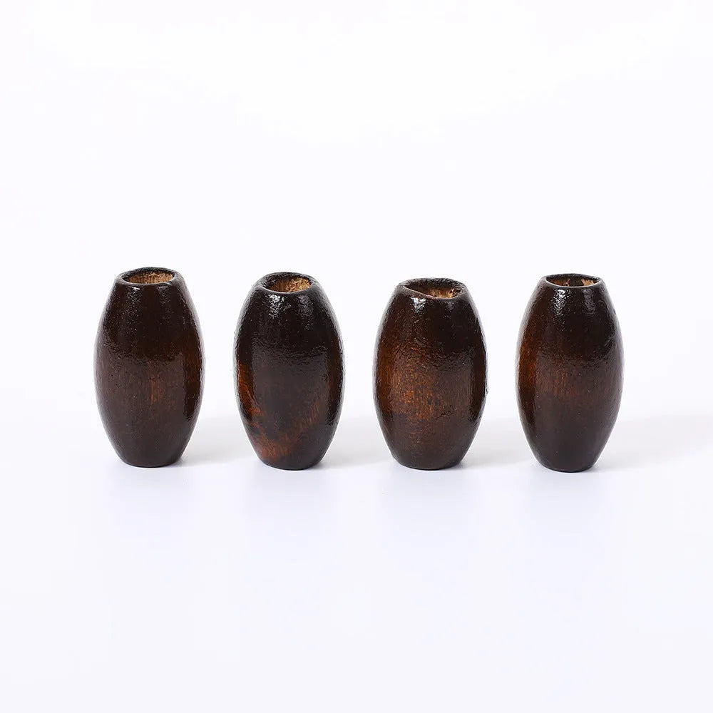 Oval M-shaped raised wooden bead in dark coffee colour, 25mm length, baking varnish finish