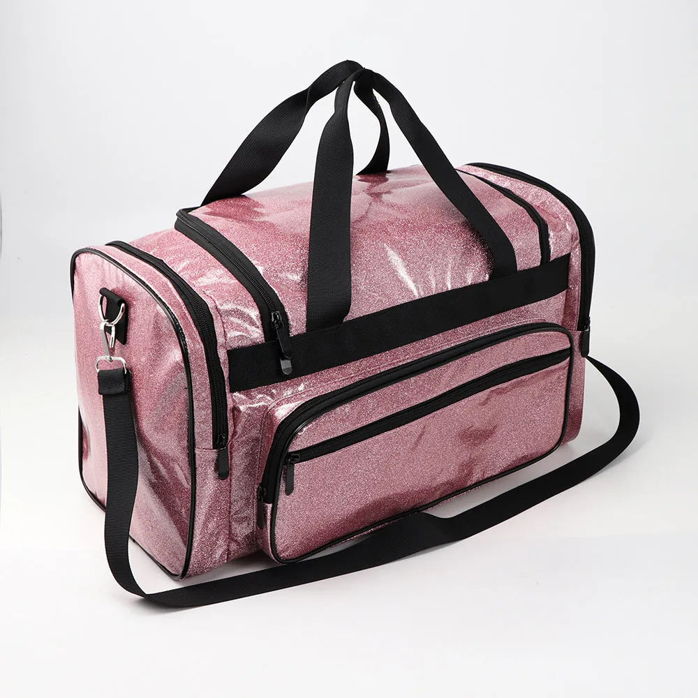 PU leather large capacity sports handbag 48x26x22cm in blue with nylon lining, breathable and waterproof for indoor sports