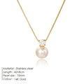 St Delan women's necklace with imitation pearl and zircon pendant on stainless steel box chain, gold colour option