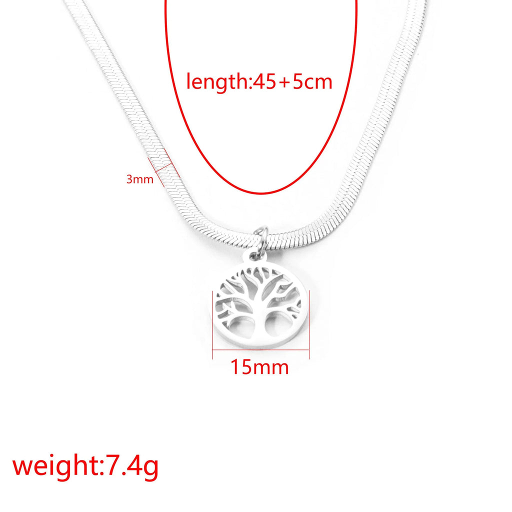 Stainless steel Lucky Tree clavicle chain with snake bones chain and adjustable 51-60cm length
