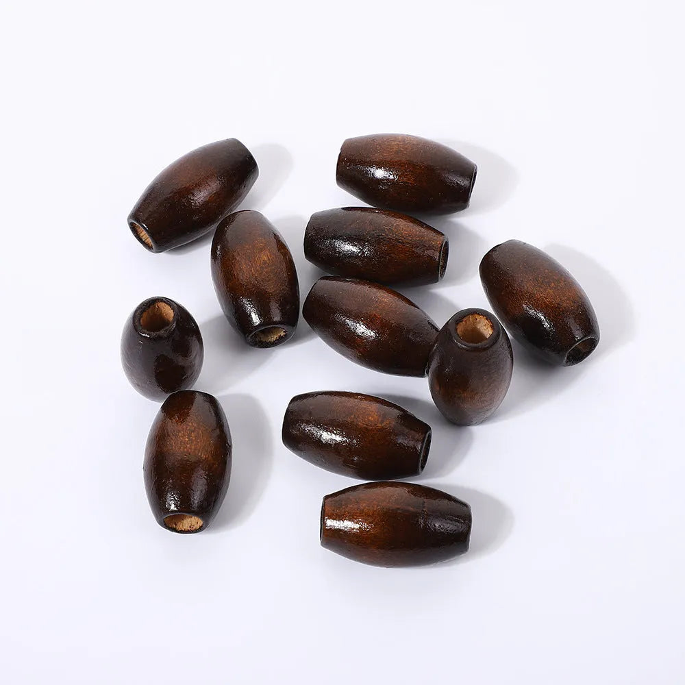 Oval M-shaped raised wooden bead in dark coffee colour, 25mm length, baking varnish finish