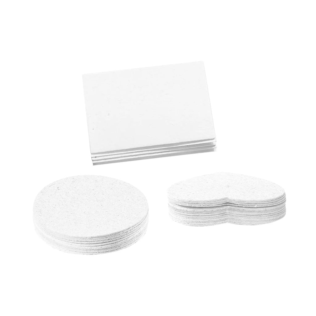 Wood pulp paper painting sponge set showing heart, round, and square shapes with six fountain pens for art projects
