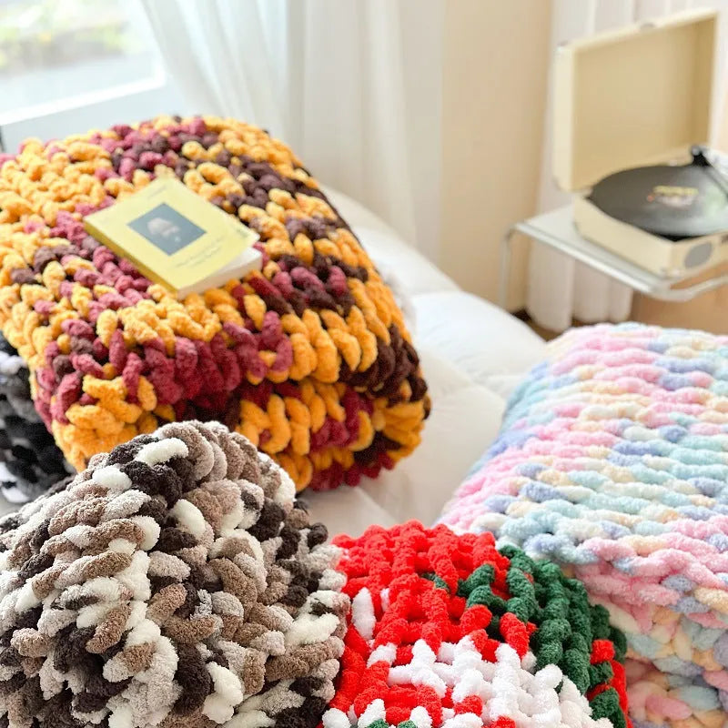 Chenille stripe blanket in caramel mango, cotton candy, Christmas colour or purple rice oats measuring 130x170cm