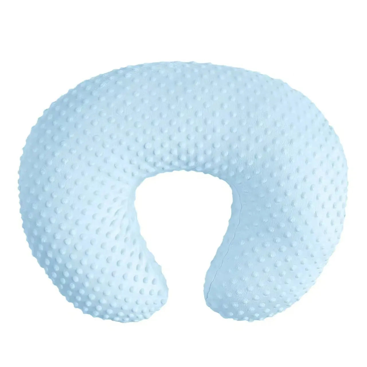 Nursing pillow with milk spilt prevention design in grey, light blue, pink, and yellow colour options