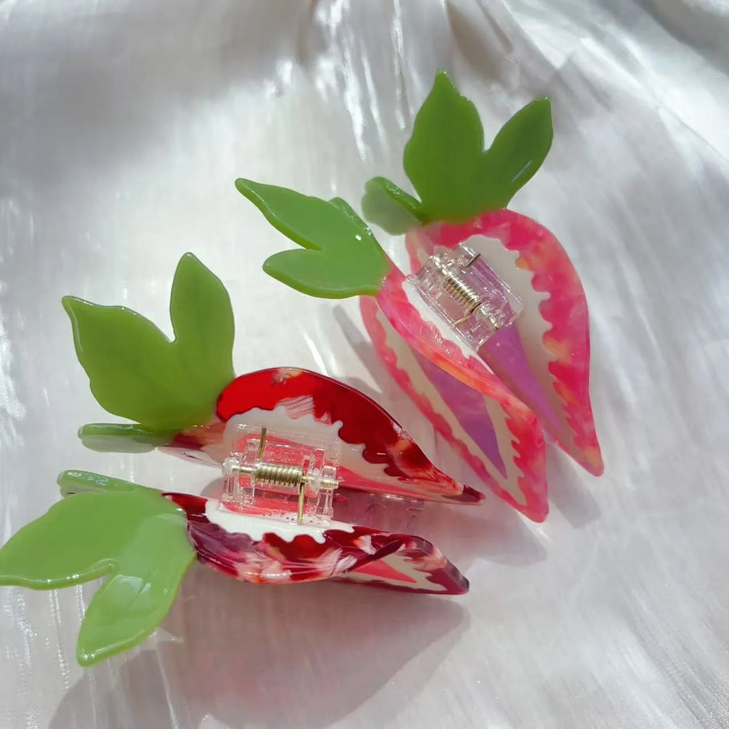 Love Honey Strawberry handcrafted hairpin in red or pink with pastoral style decoration