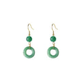 Green zinc alloy earrings with Chinese peace buckle design and geometric pattern