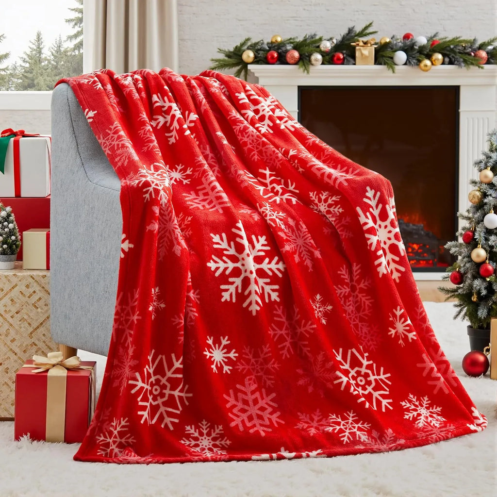 American style soft plush flannel Christmas blanket in a choice of five colours, showing its texture.
