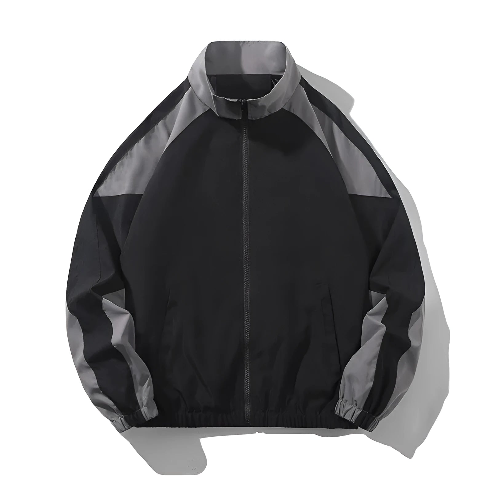 Men's black casual jacket with contrast stitching details and side seam pockets