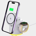 C16 magnetic three-in-one wireless folding charger in black or ivory white colour charging phone, watch and earphones