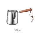 Stainless steel coffee cup with wooden handle, garland design, in modern simple style.