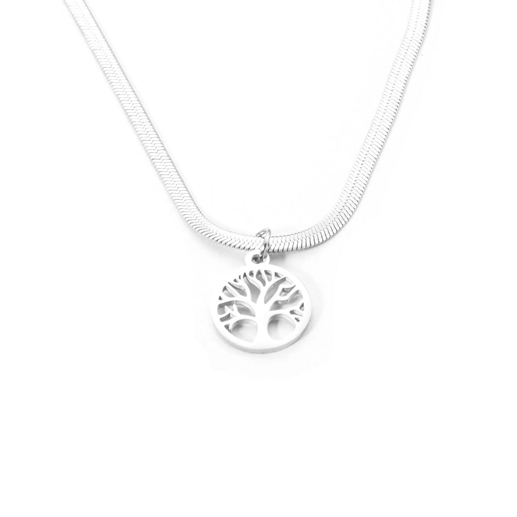 Stainless steel Lucky Tree clavicle chain with snake bones chain and adjustable 51-60cm length
