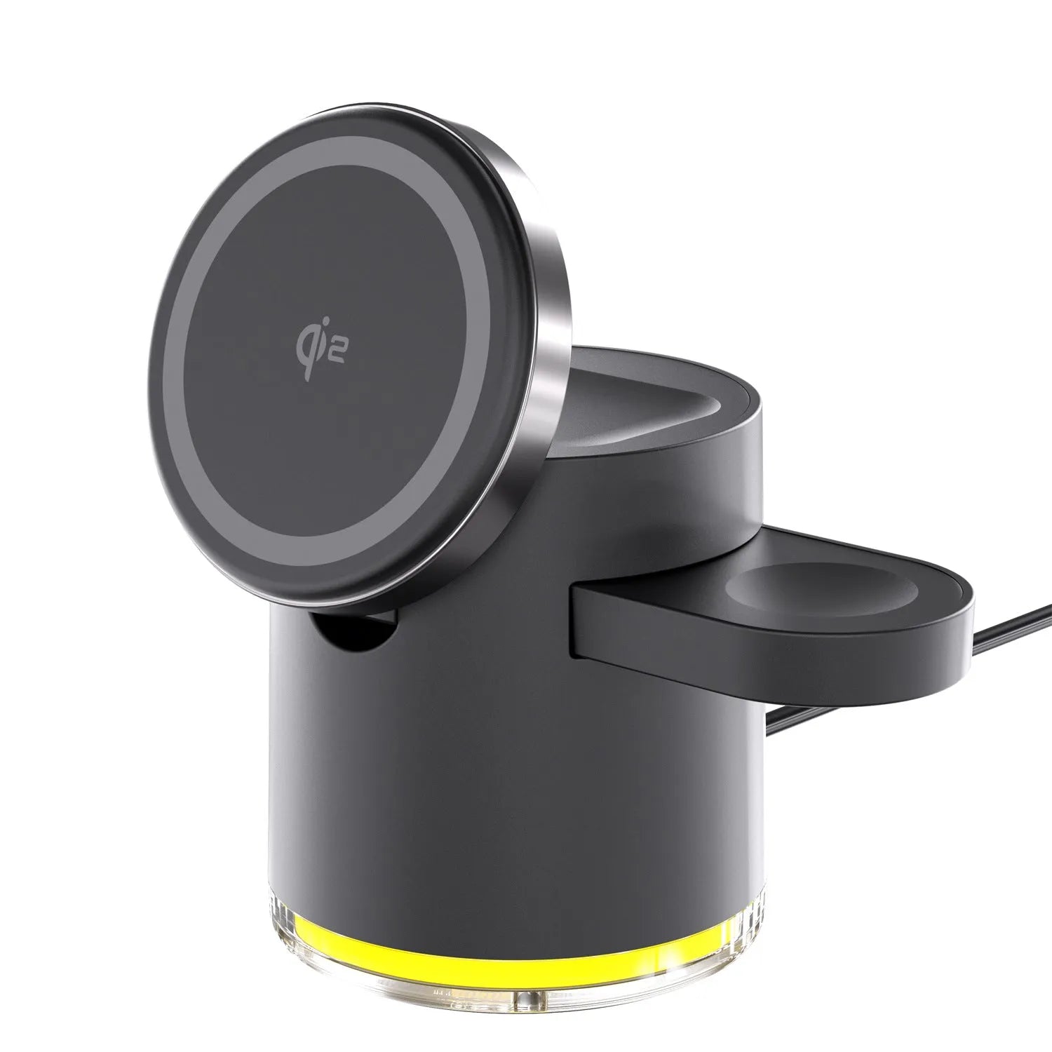C16 magnetic three-in-one wireless folding charger in black or ivory white colour charging phone, watch and earphones