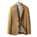 Men's slim fit grey wool suit jacket for autumn and winter wear.