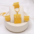 Women's bridal wedding gold jewelry set including copper necklace, earrings, and ring in natural style golden finish