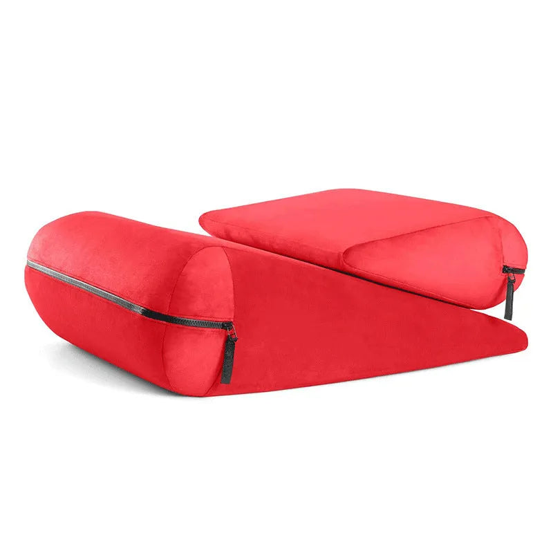 High-density sponge triangle furniture pad pillow in five colours on a grey sofa.