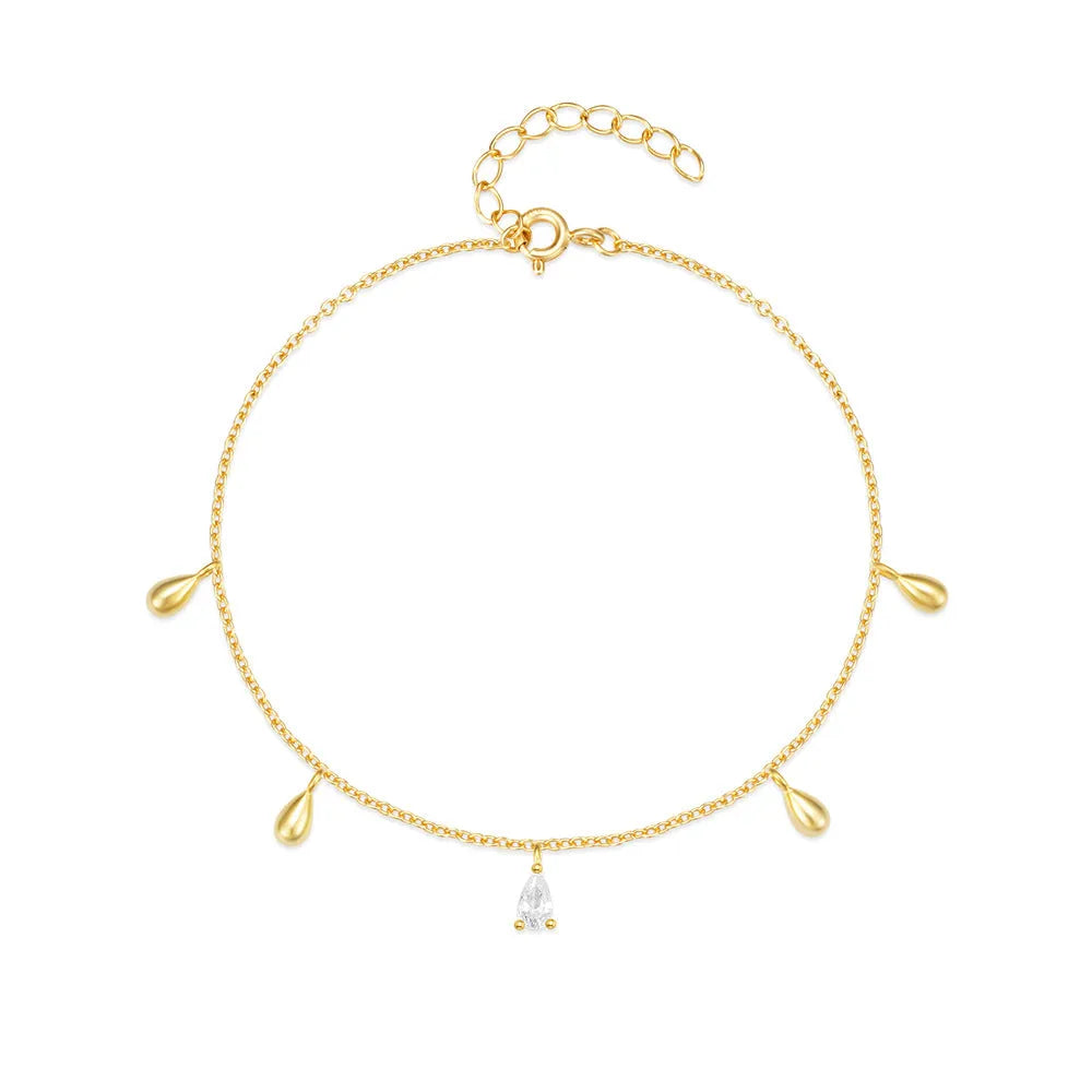 S925 sterling silver water drop diamond pendant bracelet in gold colour, simple geometric style for women