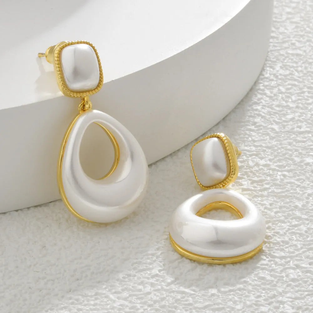 14K gold plated water drop Mabe pearl eardrops for women, gold colour, drop-shaped imitation pearl, fashion OL style