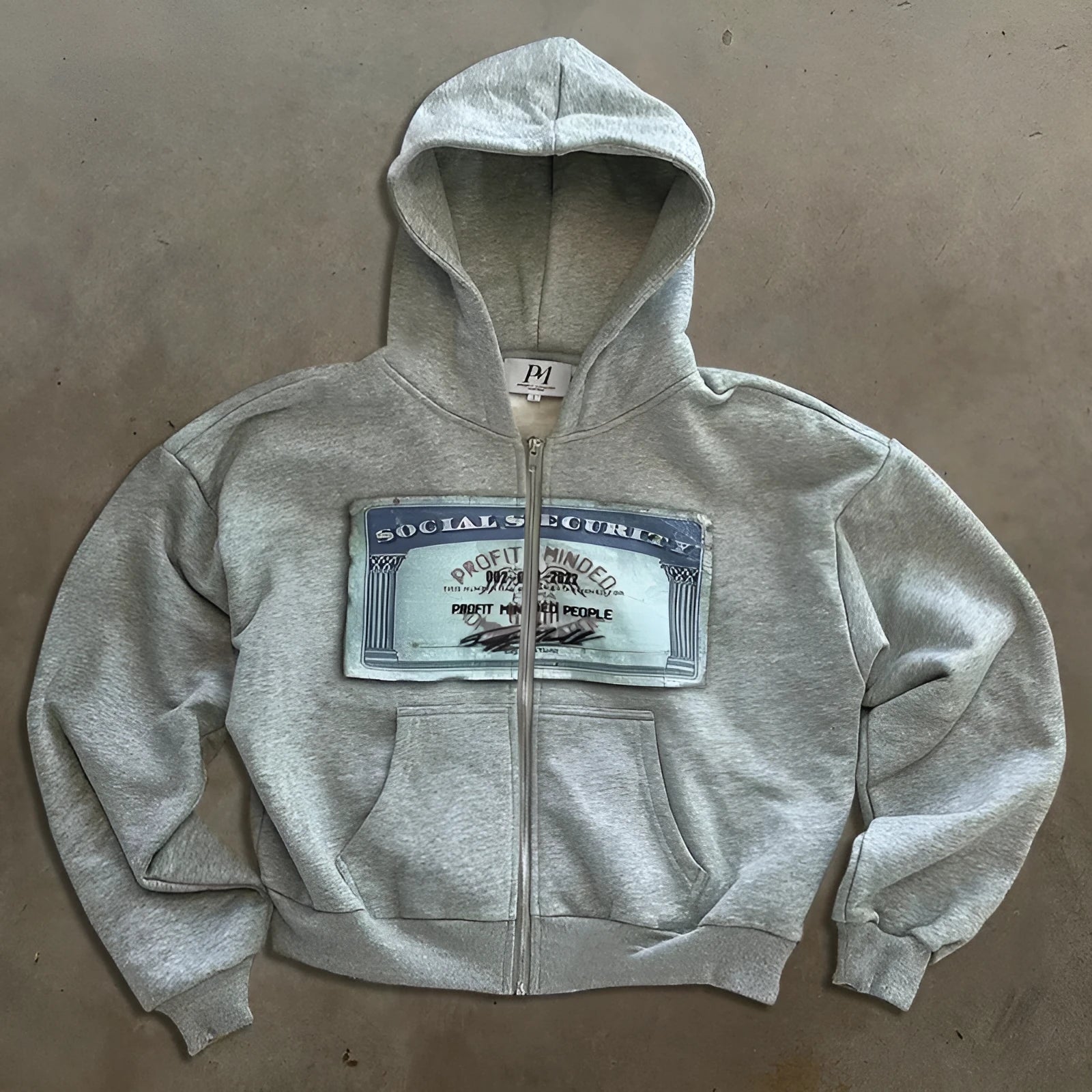 Loose fit zip hoodie jacket for men and women in black colour with letter pattern and front zipper