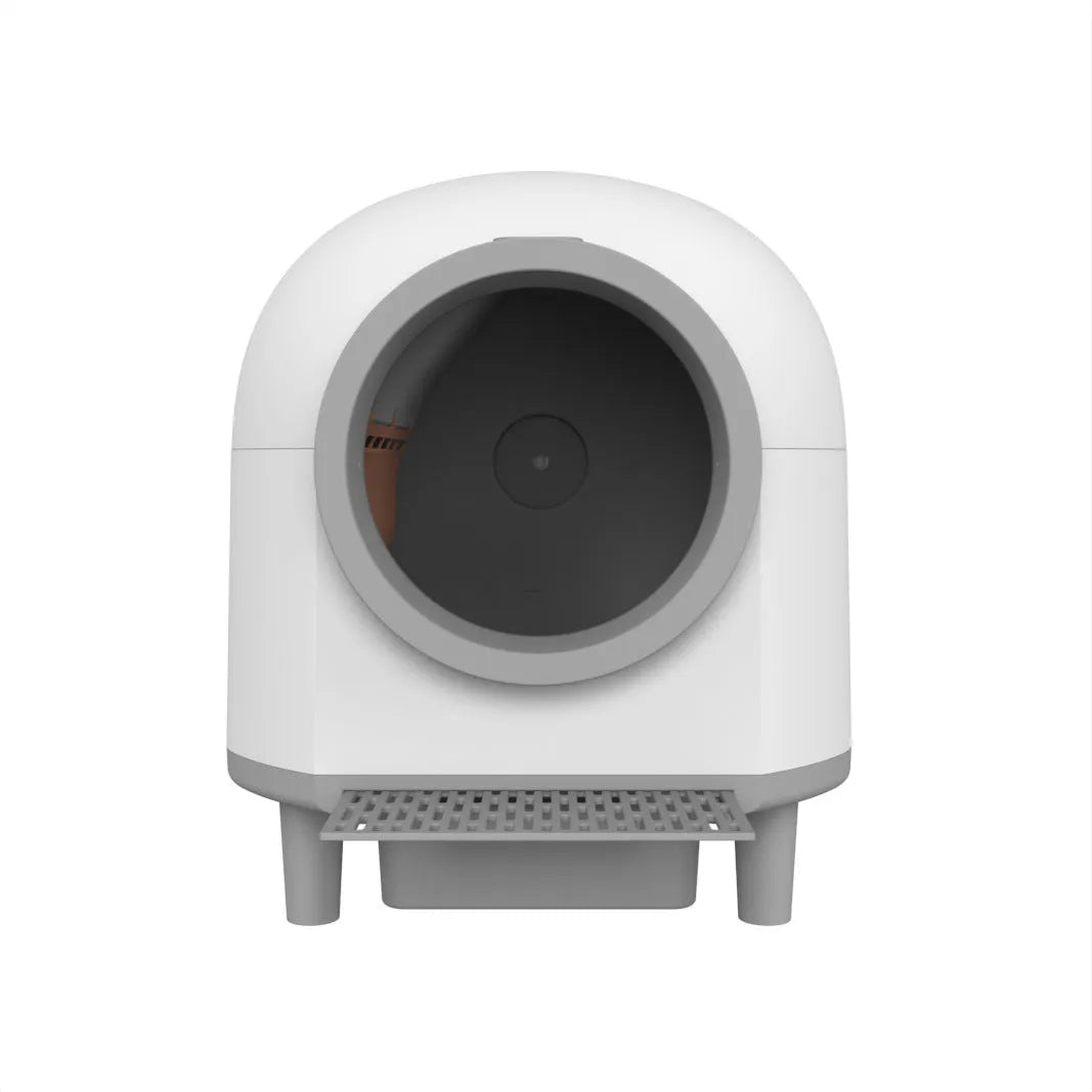 White automatic self-cleaning cat litter box with enclosed design