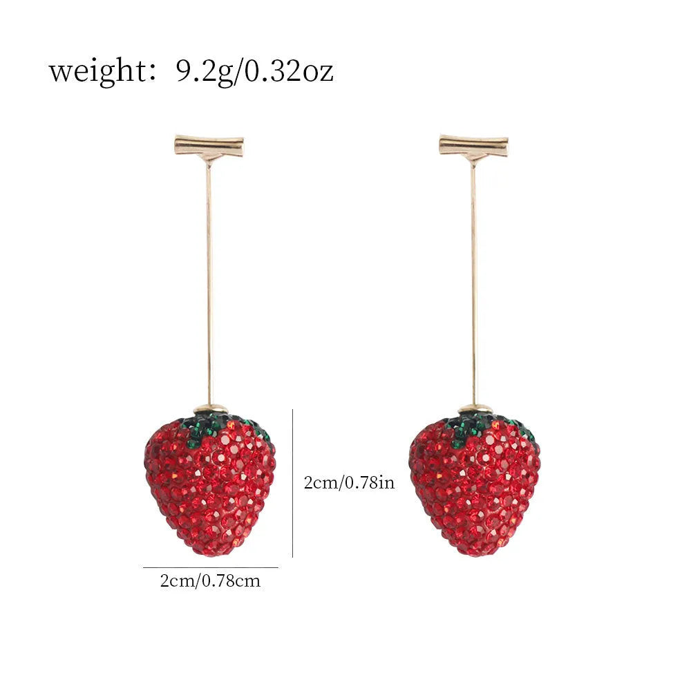 Geometric zinc alloy stud earrings with a strawberry design in red spot drill finish.