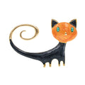 Personalised painted cat brooch in alloy metal showing white and orange colour options