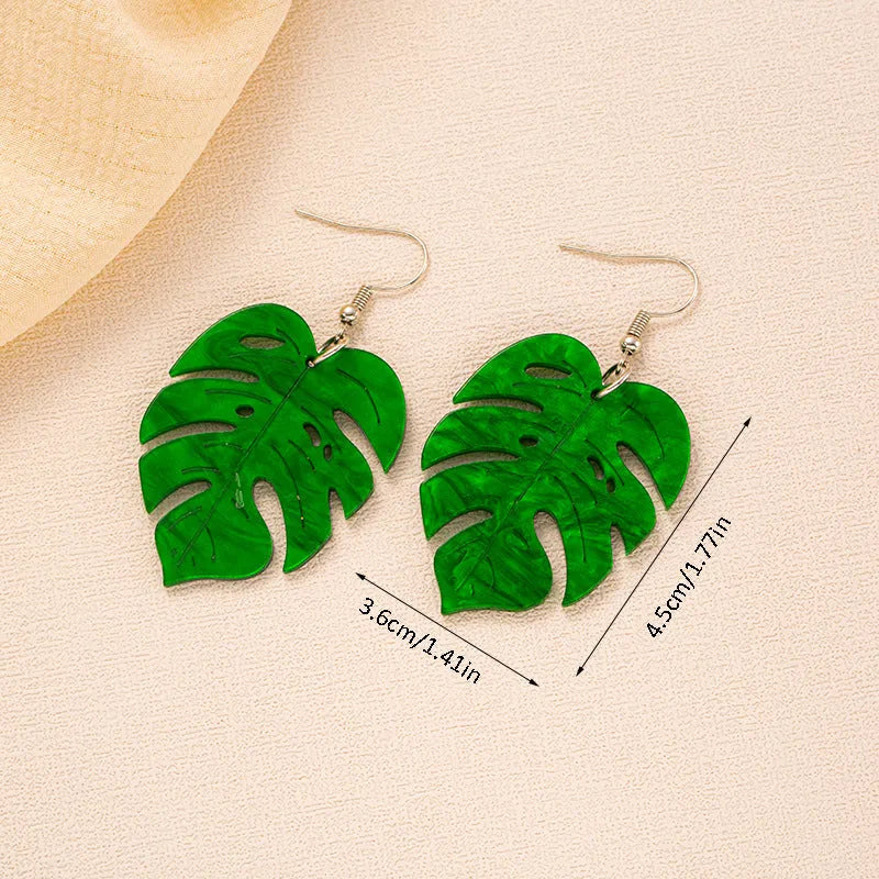 Acrylic jackfruit drop earrings with hook fastenings in summer colours