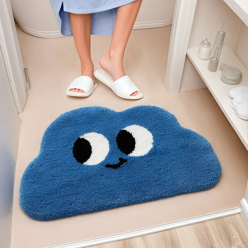 Cartoon anime bathroom mat in polyester fibre with printed design, available in multiple colours and sizes