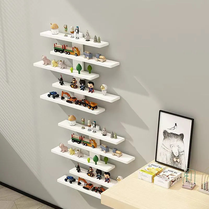 Five-tier wall-mounted PVC blind box toy display rack in white colour option
