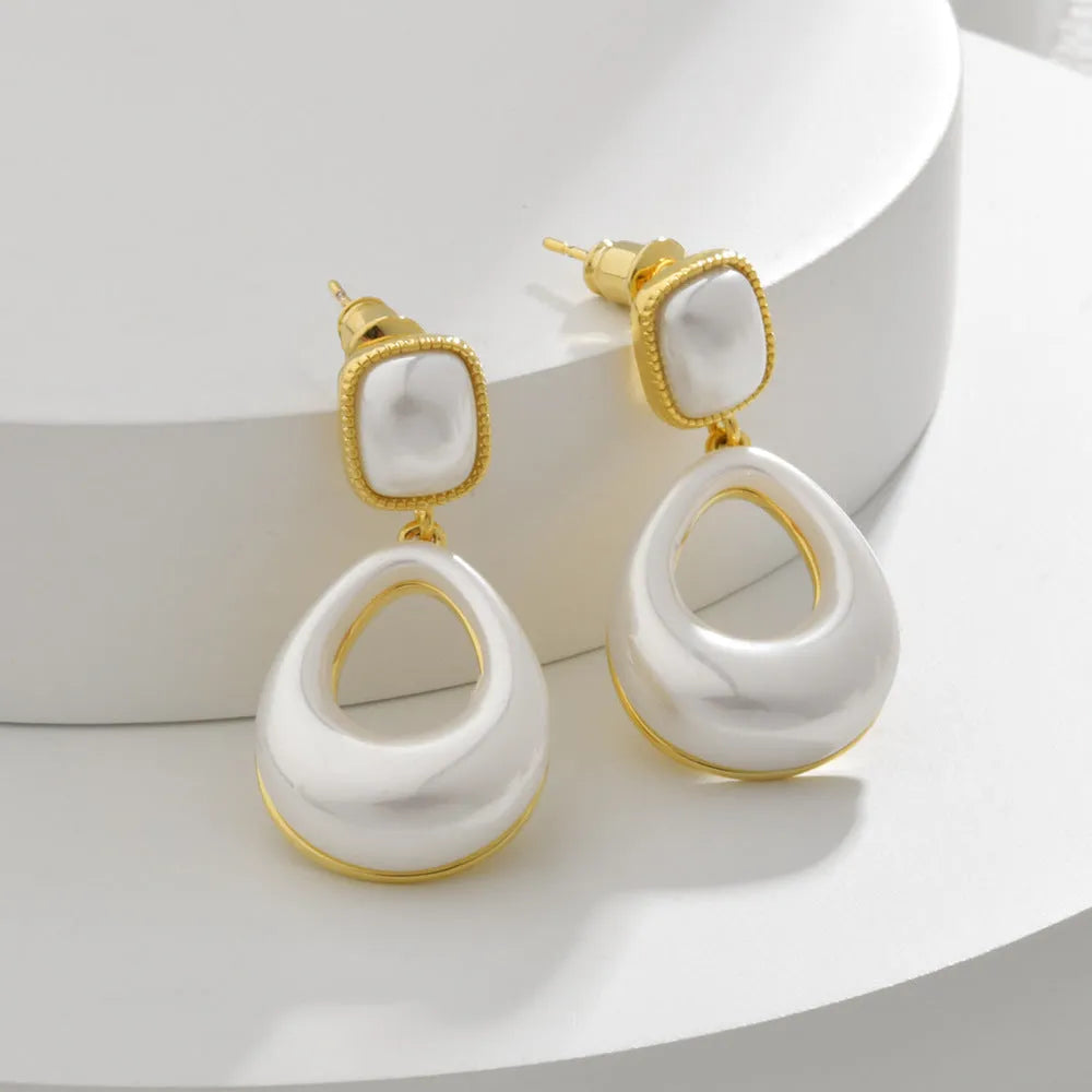 14K gold plated water drop Mabe pearl eardrops for women, gold colour, drop-shaped imitation pearl, fashion OL style