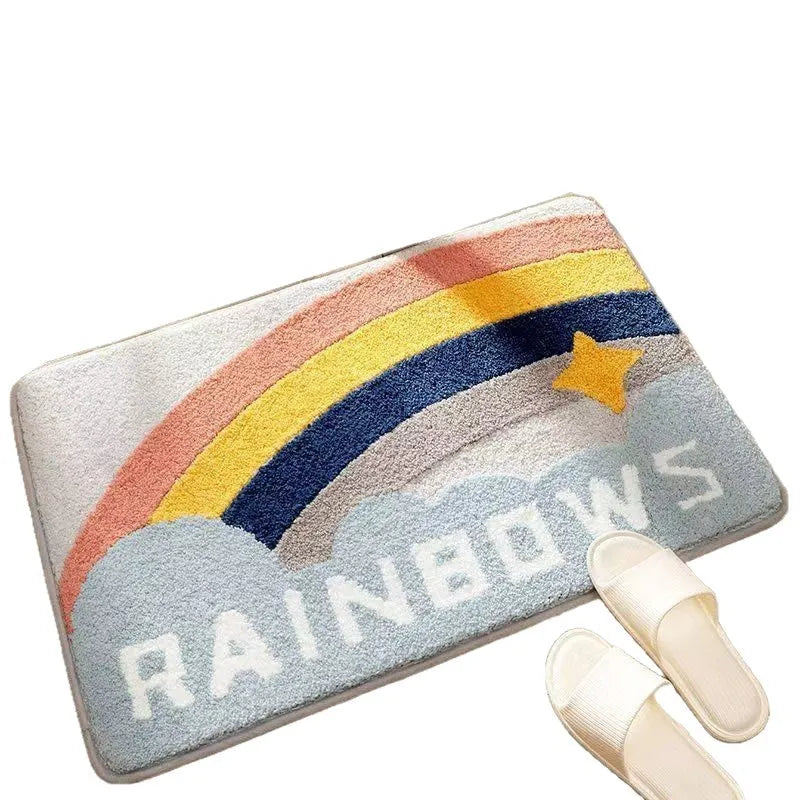 Rainbow pattern imitation cashmere carpet with plastic backing in sky and sea colours