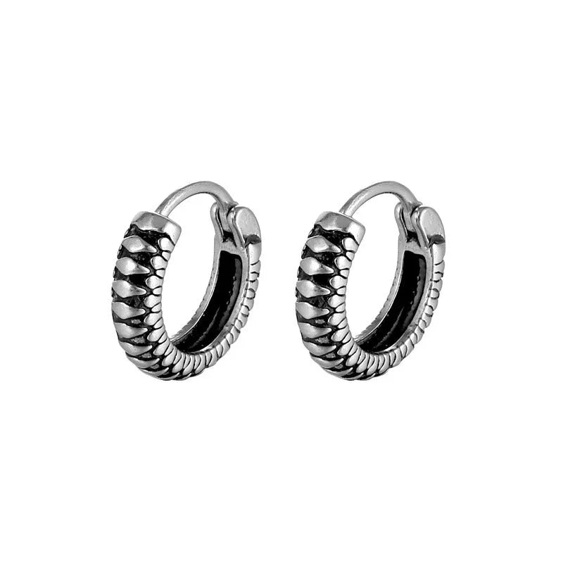 Silver geometric twist earrings with striped pattern on stainless steel