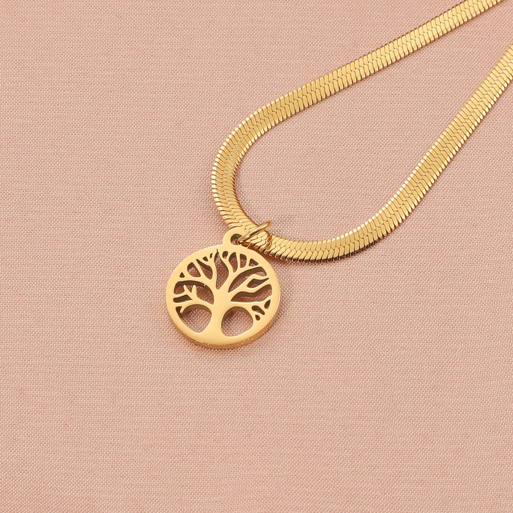 Stainless steel Lucky Tree clavicle chain with snake bones chain and adjustable 51-60cm length