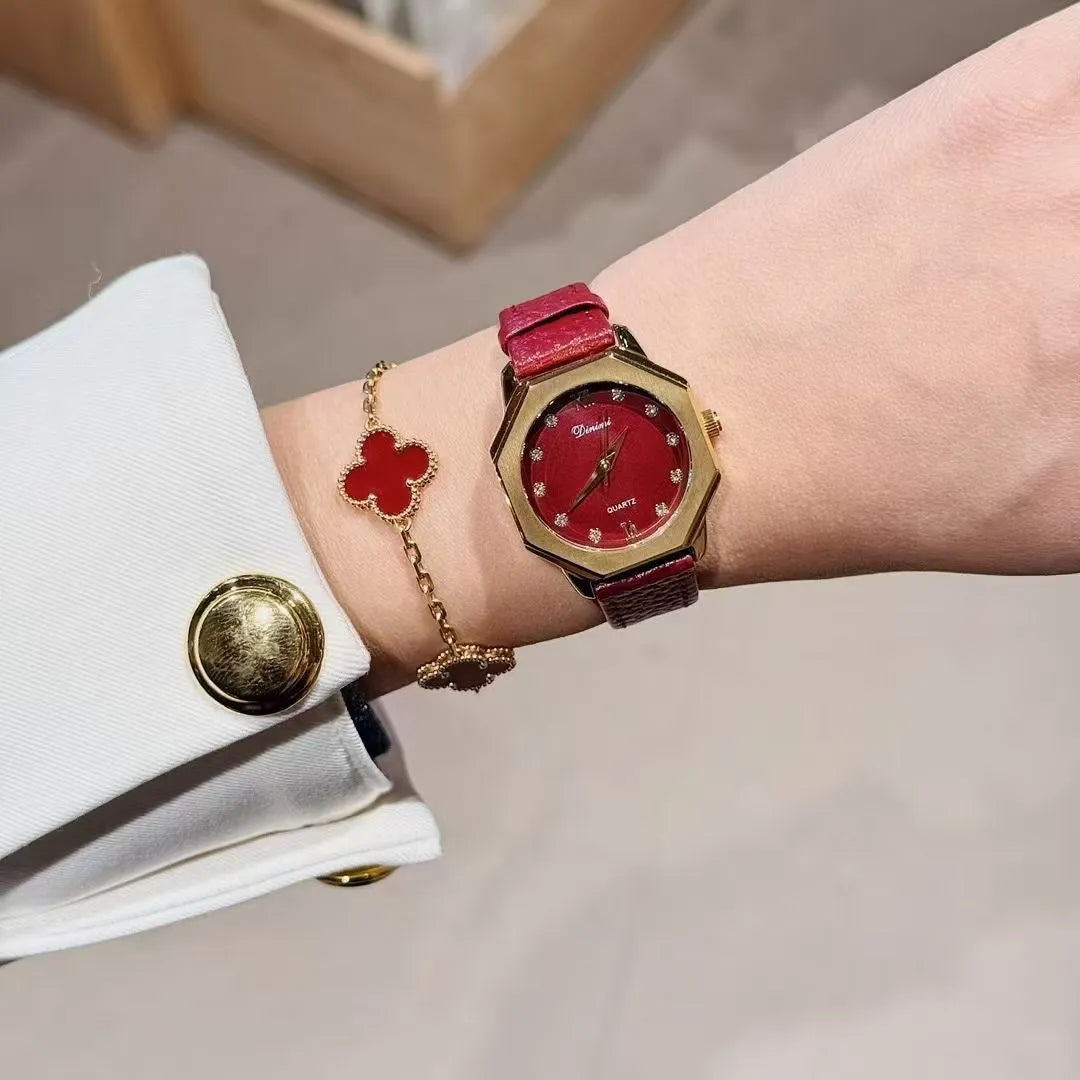 Alloy women's watch with Chinese style dial design options including camellia pattern and diamond arrangements