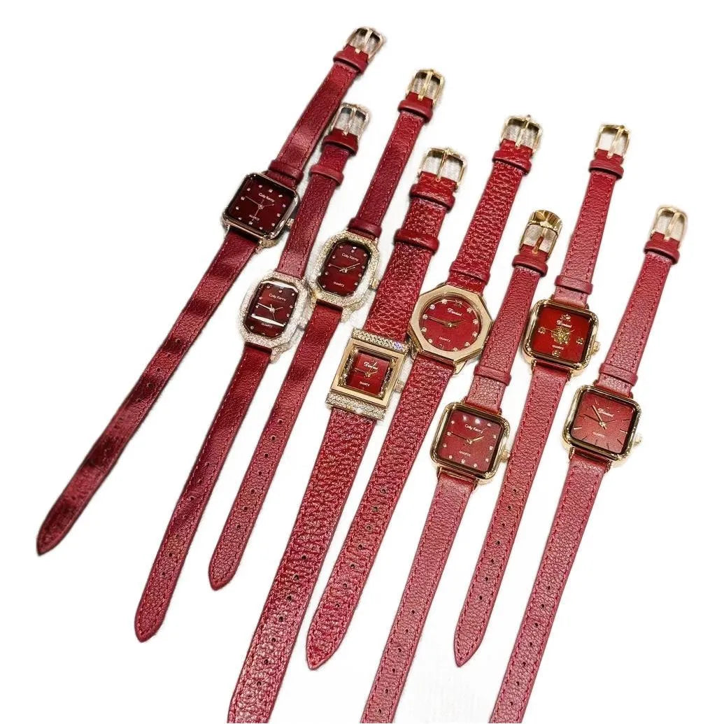Alloy women's watch with Chinese style dial design options including camellia pattern and diamond arrangements