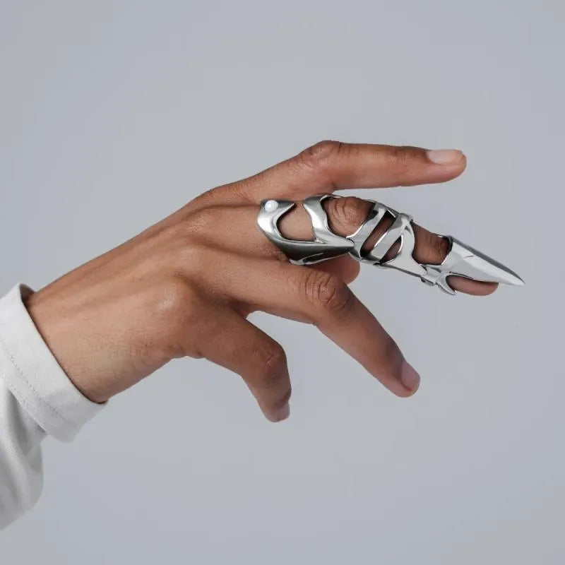 Silver punk armour finger covers jewellery accessory