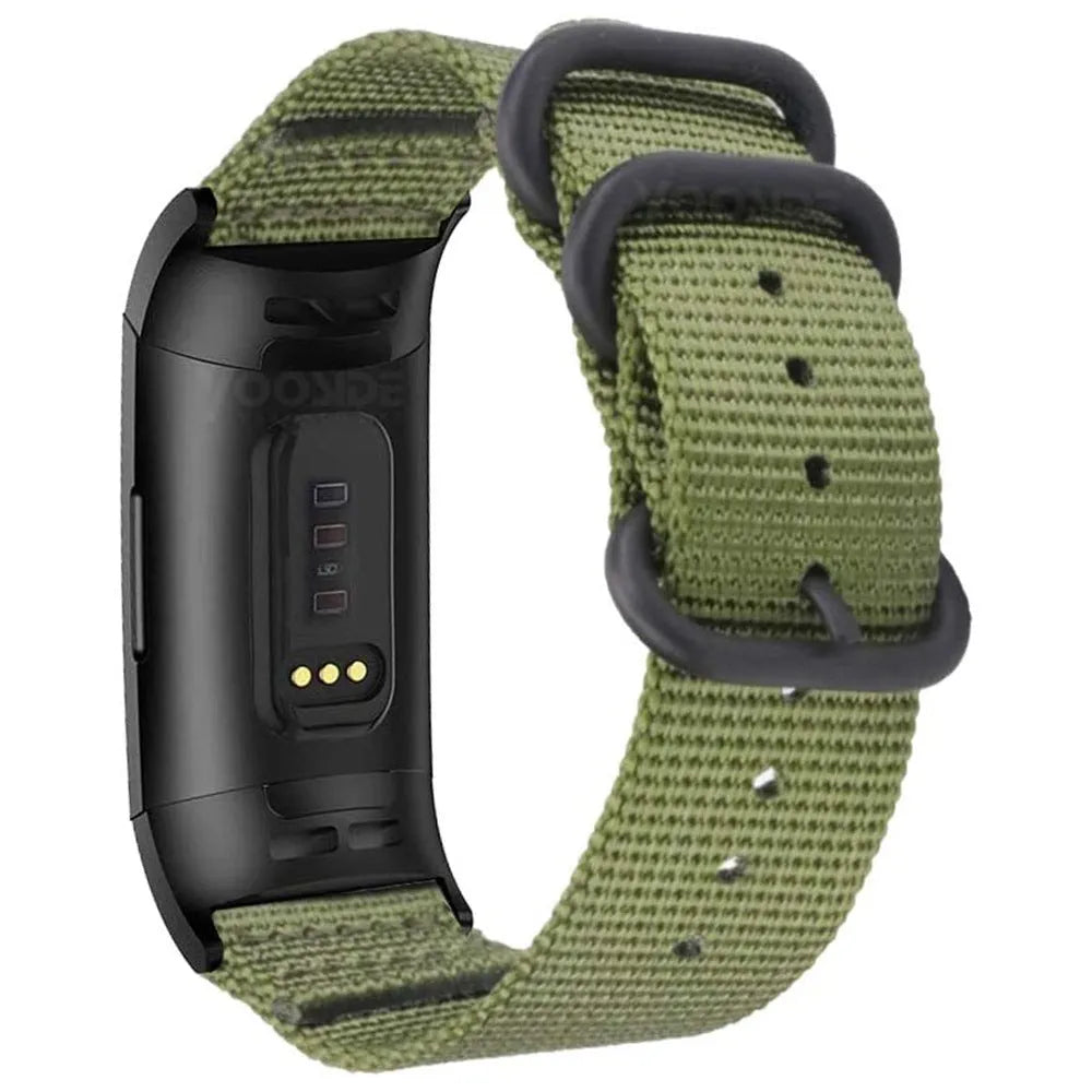 Nylon three-ring buckle replacement strap for Fitbit Charge smartwatches in multiple colour options