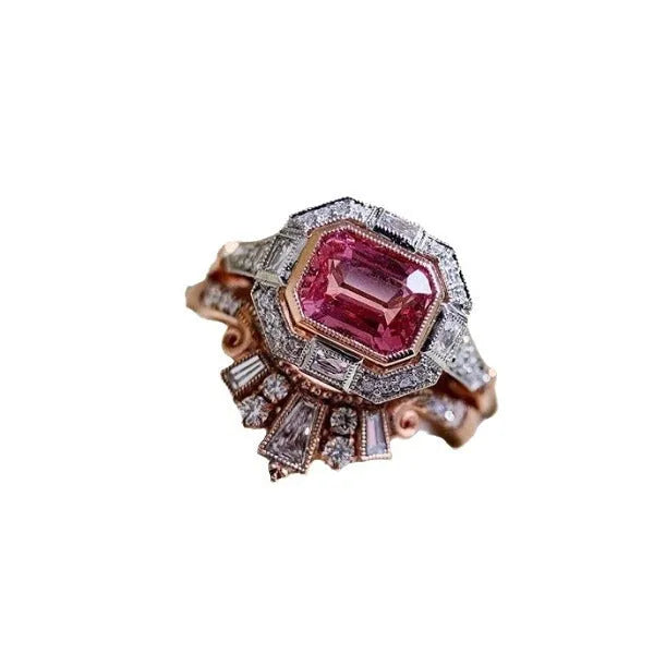 Geometric rose gold women's fashion ring in European American retro style