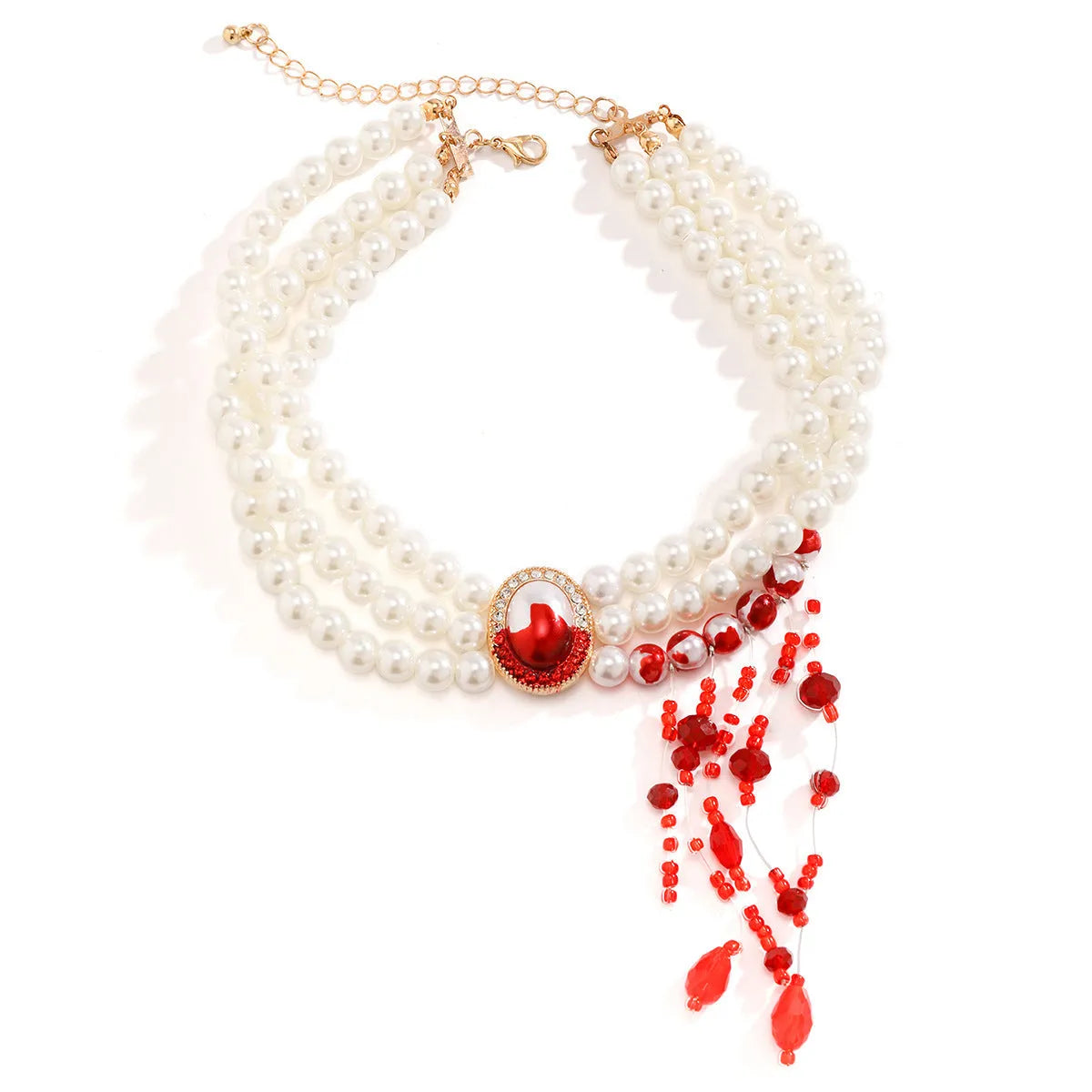 Halloween pearl collar necklace bracelet and stud earrings gold electroplated retro gothic women's jewellery set