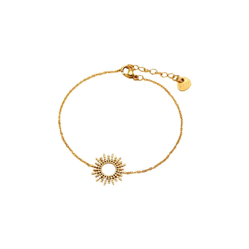 SUNFLOWER series women's gold geometric chain necklace and bracelet jewellery set on display