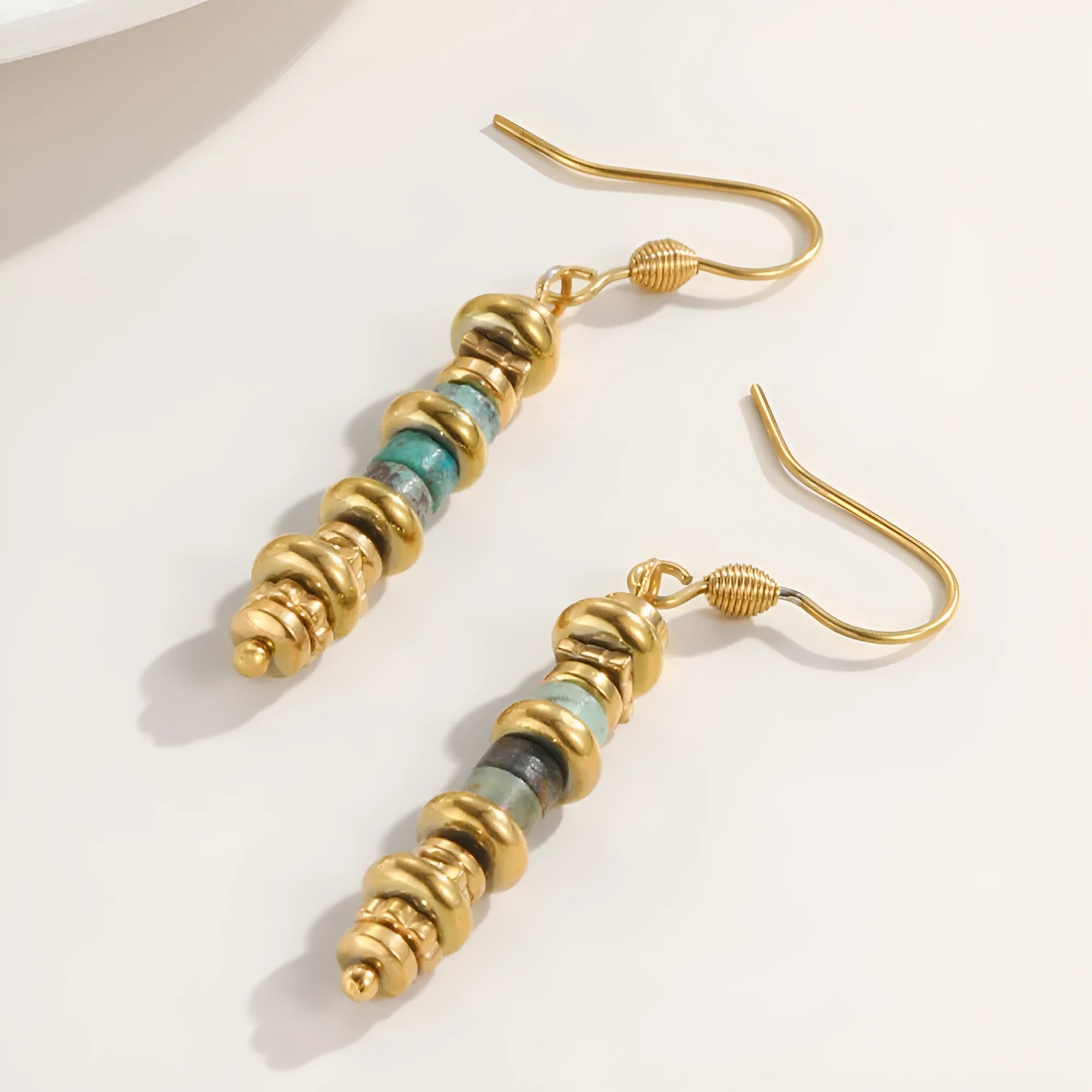 Titanium steel geometric dangle earrings with 18K gold plating in retro design for women