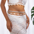 Bohemian style alloy waist chain with shell beads in gold brown, 125cm length, multi-circle design