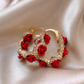 Red alloy rose-shaped clip-on earrings for women F155-A colour simple flower jewellery