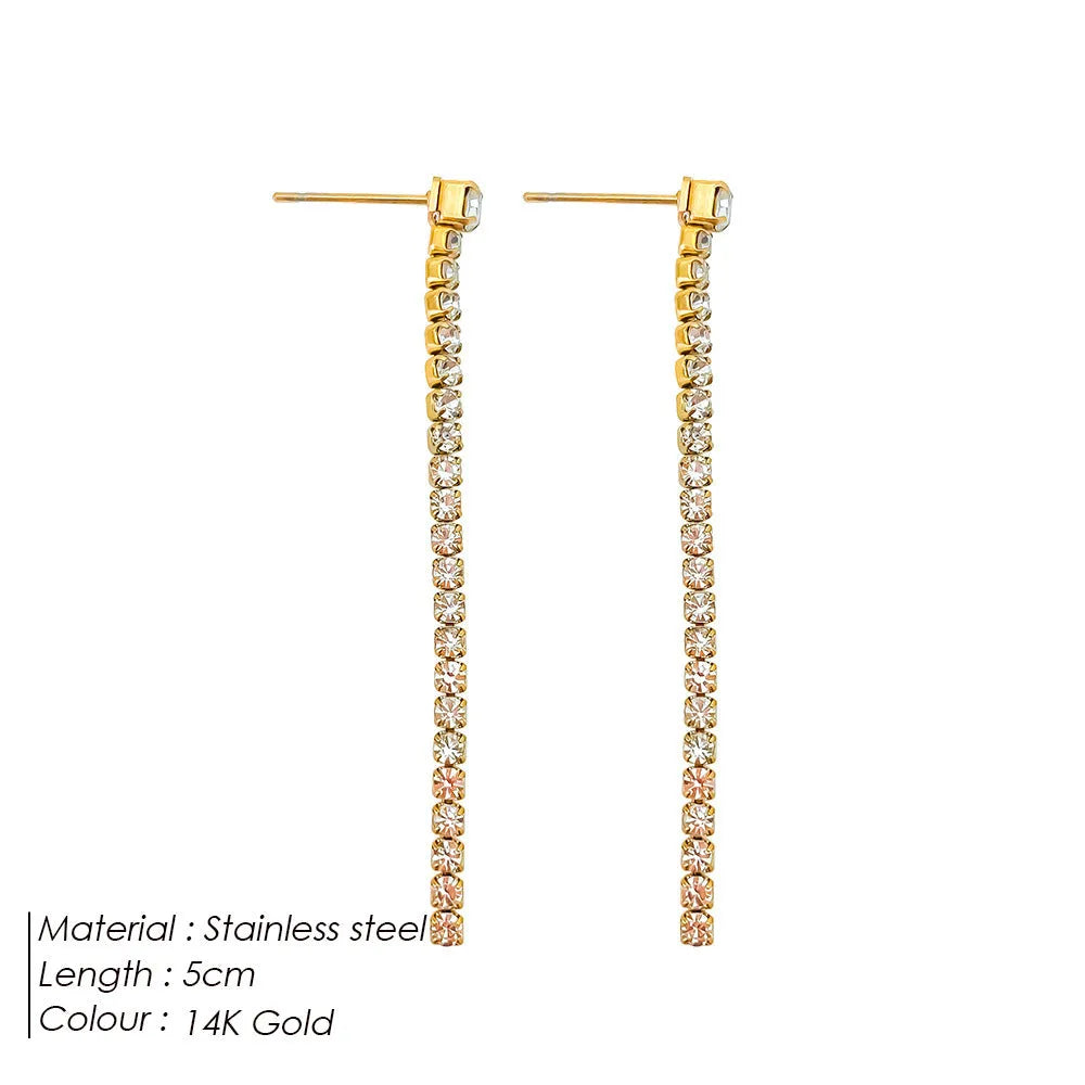 Geometric Chinese-style zircon earrings in gold and steel colour options